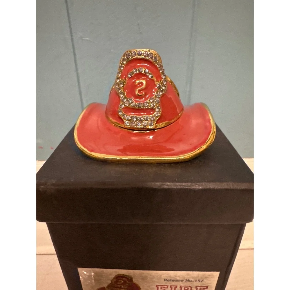 Objet d' Art Fire‎ Chief Helmet Trinket Box Crystal Embellished Firefighter Gift